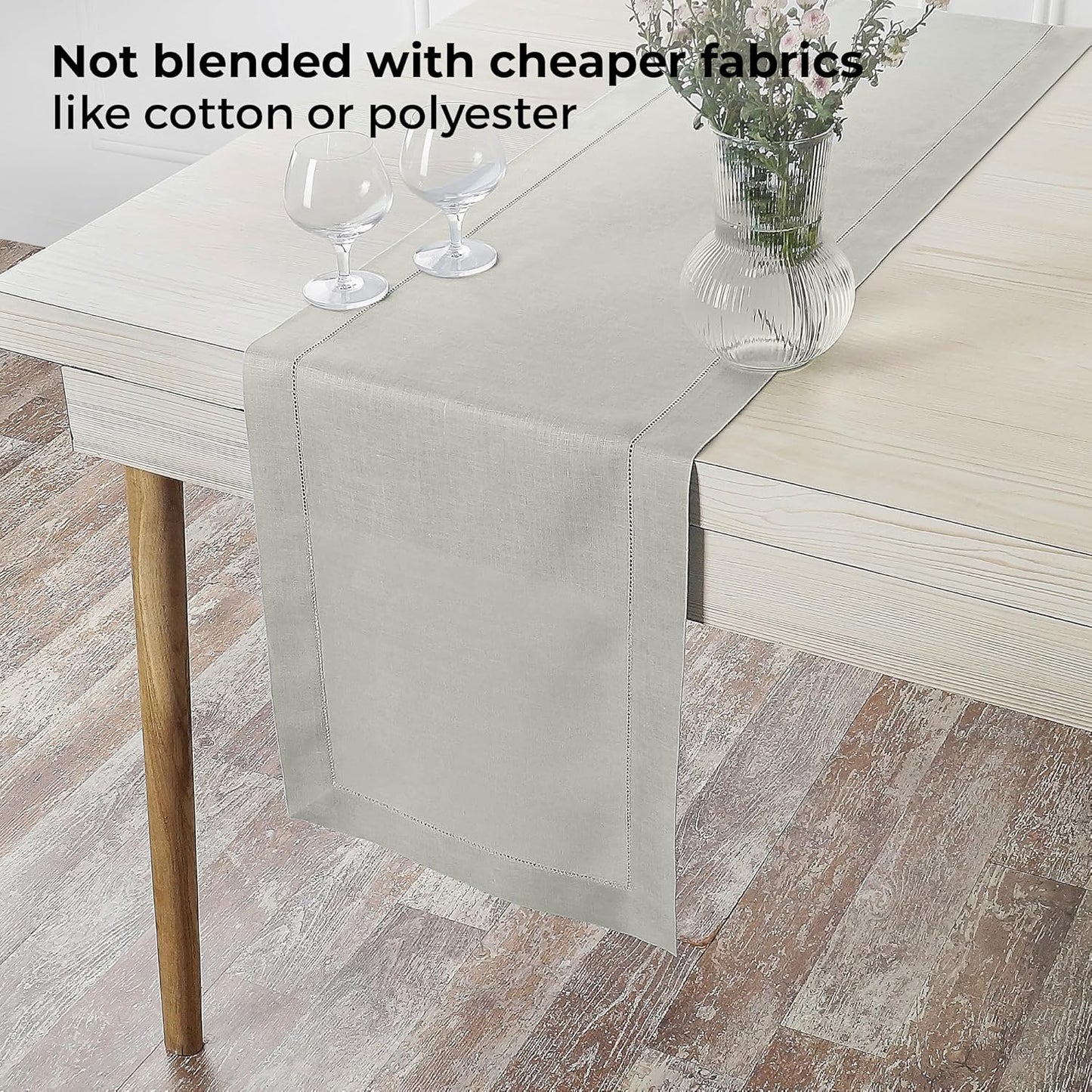 D'Moksha Homes Linen Silver Grey Table Runner 108 Inches Long - 100% Pure Linen 14 x 108 Inch Table Runner for Fall, Autumn and Halloween - Classic Hemstitch