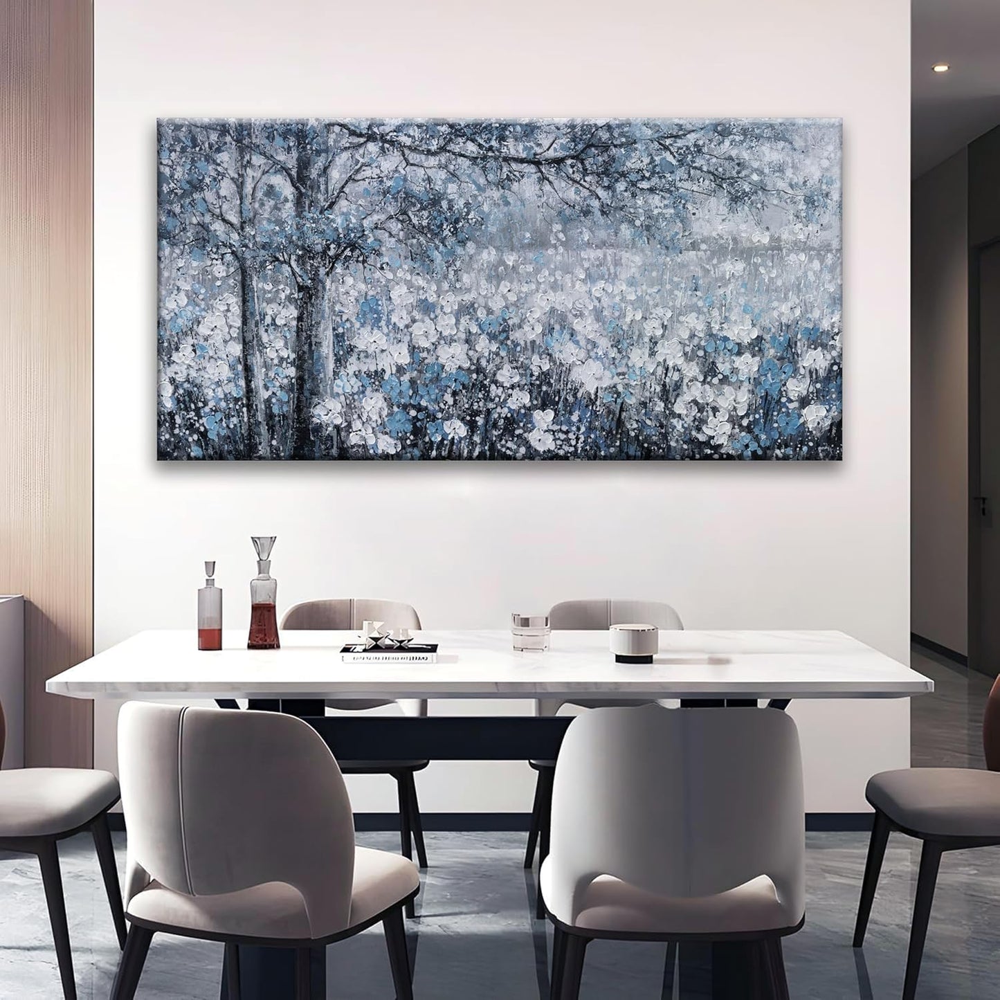 HXSRQ FA ART Canvas Wall Art Modern Wall Decor 29x58 Inches Large Wall Art Blue And White Tree Flower Landscape Picture Artwork For Bedroom Home Office