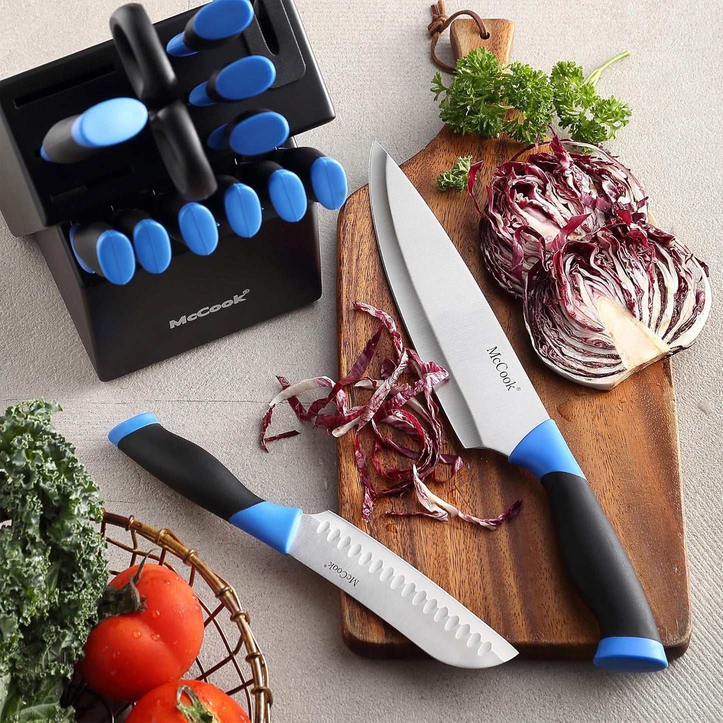 McCook® Knife Sets, German Stainless Steel Kitchen Knife Block Sets with Built-in Sharpener