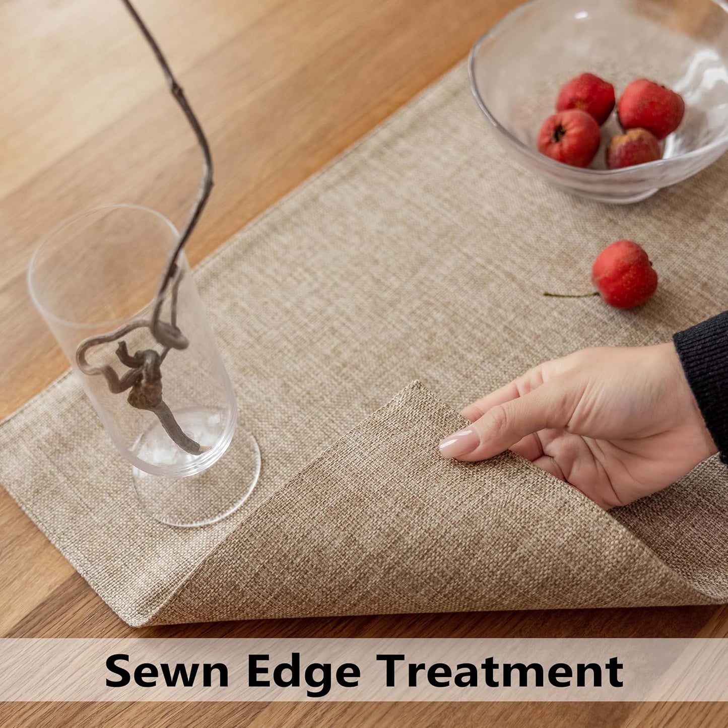 Demetex Linen Placemats Set of 6 Heat Resistant Wipeable Cloth Table Place Mats for Dining Table Indoor Restaurants, 13 x 19 inches, Linen