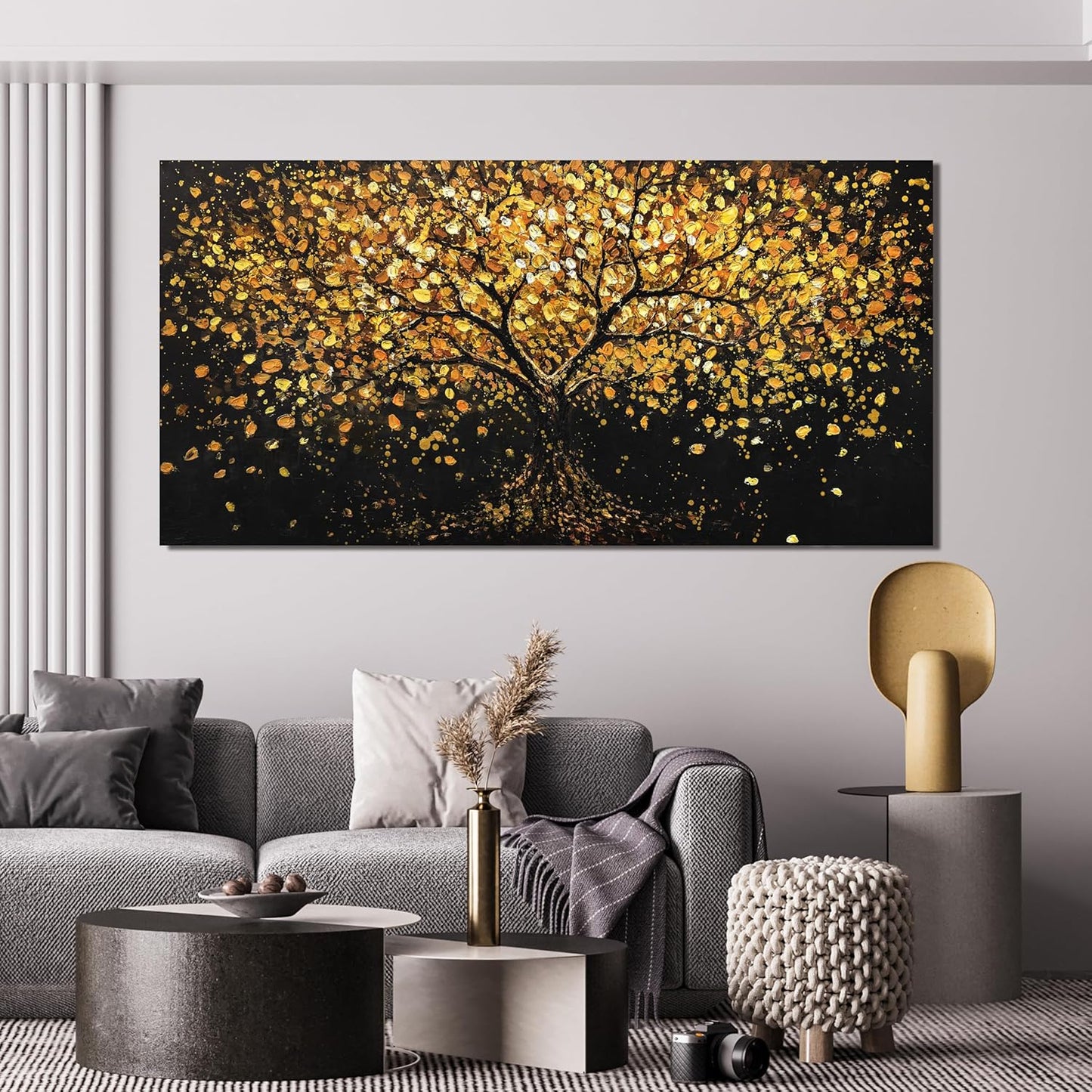 Canvas Wall Art Decor Wall Art Pictures for Living Room Canvas Modern Art Wall Decor Black and Yellow Wall Art Decor Tree of Life Wall Art Prints Art Work for Home Office Kitchen Wall Decor 24"X48"
