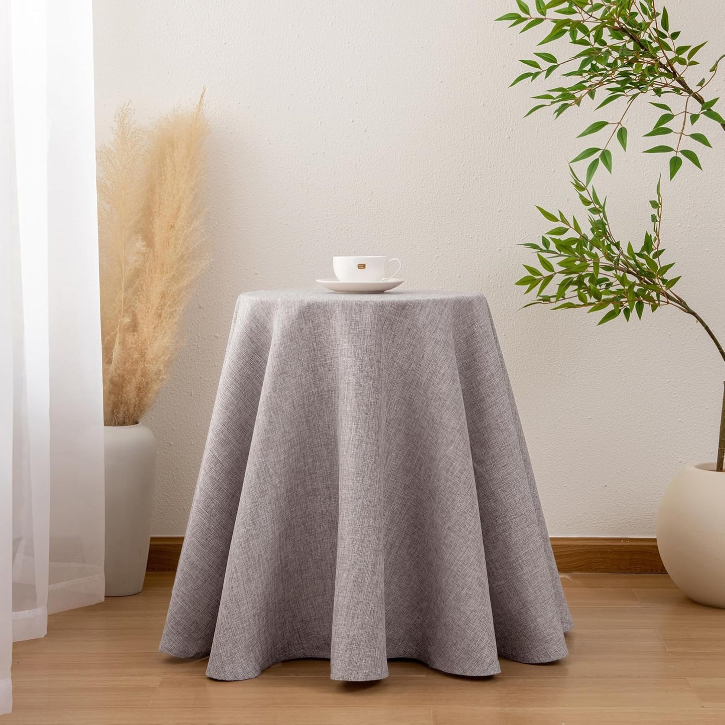 Hiasan 120 Inch Round Linen Tablecloth - Wrinkle and Stain Resistant Washable Polyester Fabric Table Cloth for Dining Room Kitchen Party, Stone