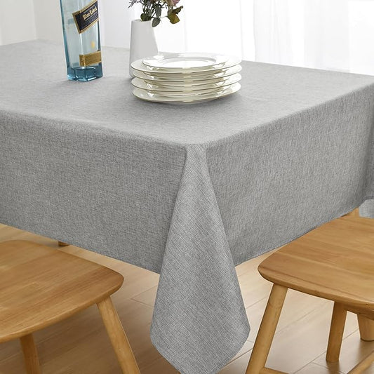 JIUZHEN Square Table Cloth Faux Linen Farmhouse Tablecloth Wrinkle and Stain Resistant Decorative Fabric Table Cover for Kitchen, Dining Room, Parties and Camping, Light Grey, 70 x 70 Inch