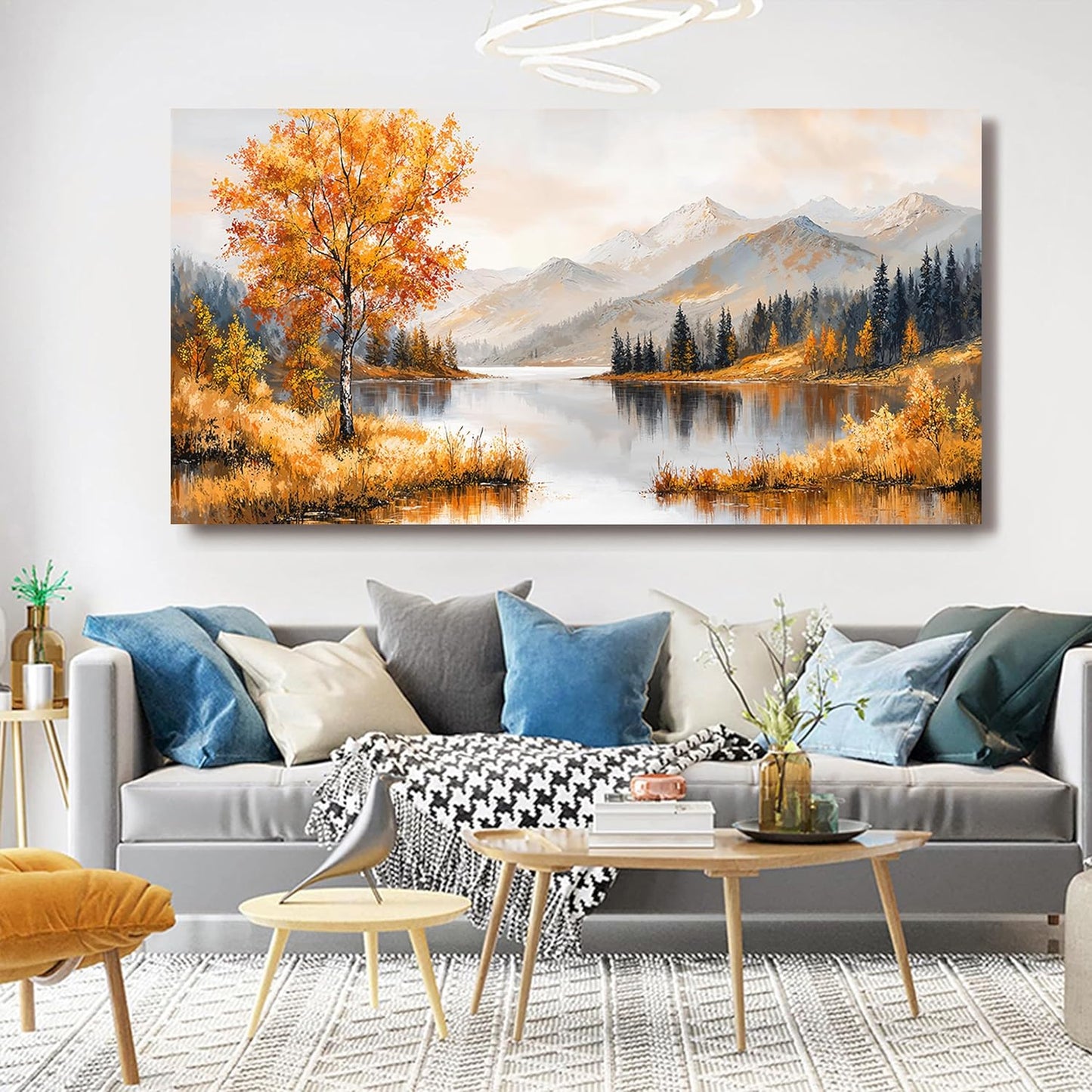 Large Wall Art Decor Art Work for Wall Decor Yellow Botanical Wall Art Prints Oversized Vintage Landscape Wall Art Decorations Lakeside Art Work for Walls Bedroom Ofiice Decor Aesthetic 29" X 58"