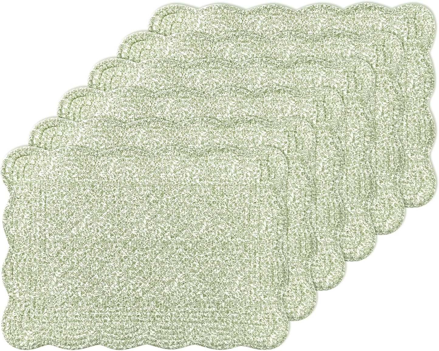 6 PC Quilted Placemats, 18"X13"Extra Large Cotton Placemats Set of 6, 100% Cotton Fabric Washable Cloth Table Mats for Kitchen & Dining Table - Soft &Easy Clean(Green Crushed Flower, Rectangular)