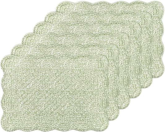6 PC Quilted Placemats, 18"X13"Extra Large Cotton Placemats Set of 6, 100% Cotton Fabric Washable Cloth Table Mats for Kitchen & Dining Table - Soft &Easy Clean(Green Crushed Flower, Rectangular)