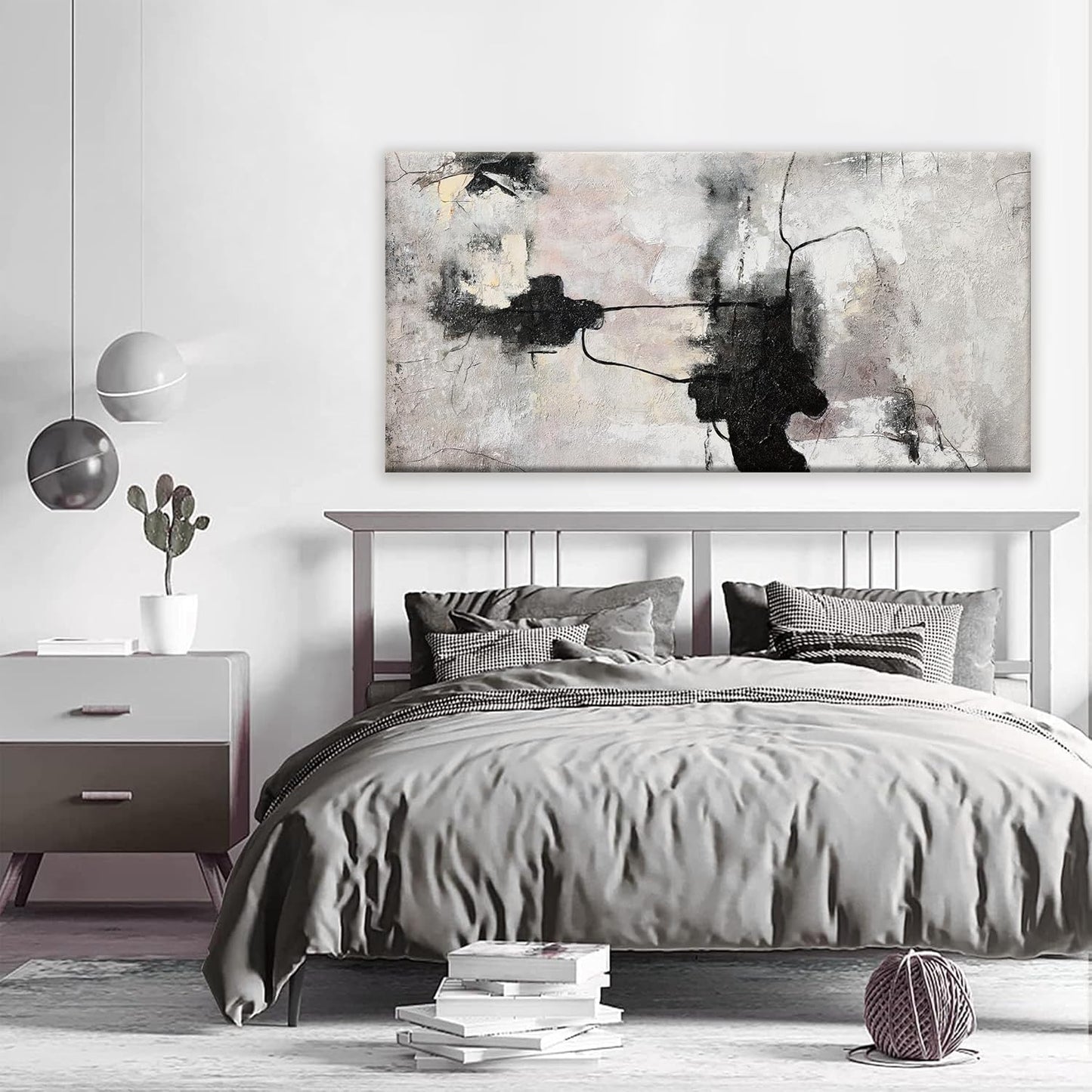 QSQ Black And Off-White Abstract Wall Art For Living Room Decor Artwork Canvas Art Wall Decor Modern Canvas Prints Pictures Abstract Wall Decor For Home Hotel Decoration 24 x 48 Inch