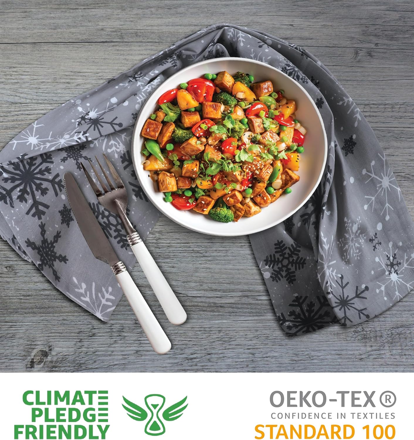 Urban Villa Christmas Kitchen Towels Grey Snowflake Print Premium Quality 100% Cotton Dish Towels Mitered Corners Over Sized 20X30 Inches Set of 6 Highly Absorbent Kitchen Towels with Hanging Loop