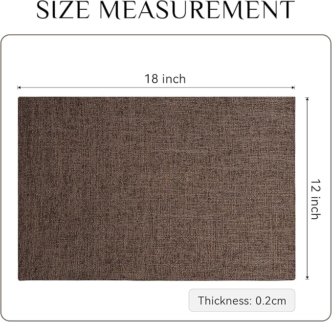 Softalker Faux Linen Placemats Set of 12-12 x 18 Inch, Heat Resistant Double Layered Durable Burlap Farmhouse Place Mats, Non-Slip Washable Rustic Table Mats for Dining, Kitchen, Party（Dark Brown