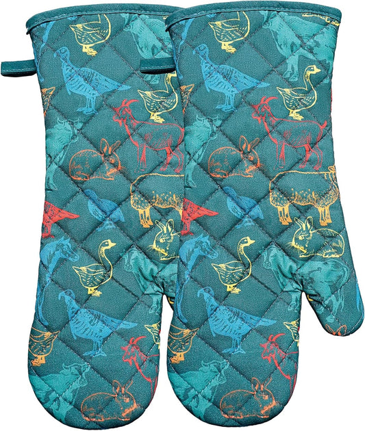 Oven Mitts Cotton Fashion Cute Farm Cattle Design 1pair Heat Resistant Oven Gloves Safe Cooking Baking Grilling Barbecue Machine Washable Pot Holders (Farm Cattle)