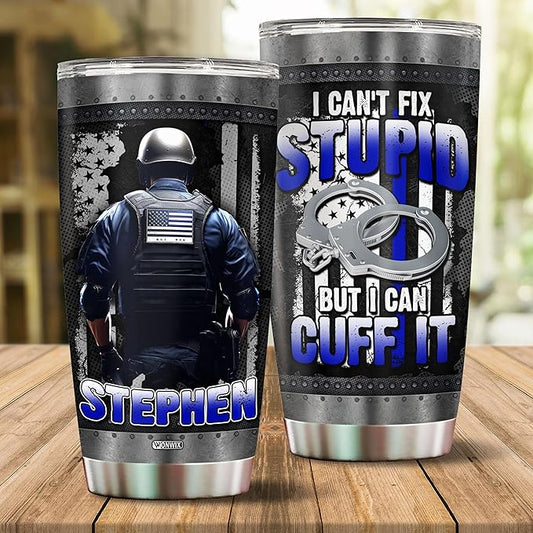 Personalized Police Tumbler Gifts for Men 20oz with Lid Travel Cup Coffee Mug Stainless Steel Insulated Water Bottle Gift for Police Man Dad Father Boy Friends