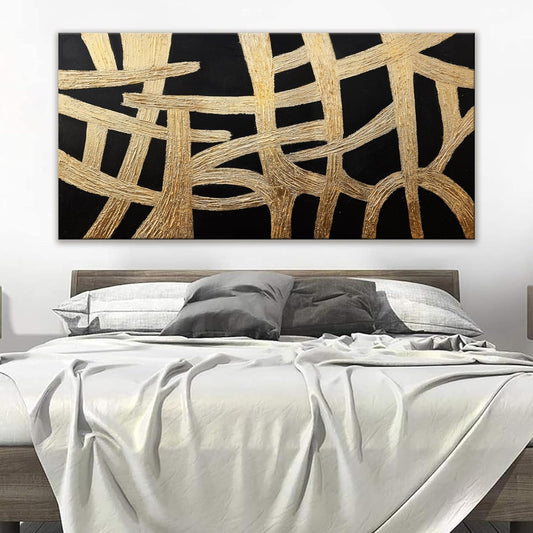 Abstract Wall Art Paintings Wall Decor Large Canvas Wall Art Decor Black And Gold Lines Texture Wall Art Decor Artwork Modern Minimalist Wall Art For Living Room Bedroom Office Wall Decor 29"X58"