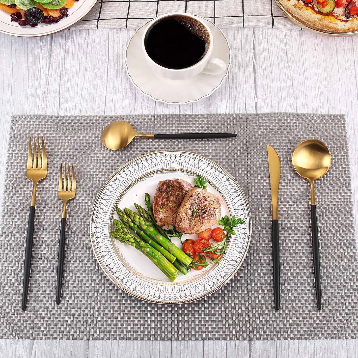 Matte Gold Silverware Set With Black Handle, IBIILII JEFF 40 Pieces Stainless Steel Flatware Set For 8，Kitchen Utensil Set, Tableware Cutlery Set, Knife Spoons And Forks Set, Dishwasher Safe