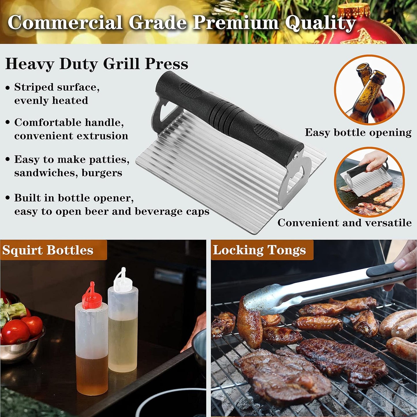 ROMANTICIST Professional Grade Griddle Accessories Kit - 30PCS Flat Top Grill Tools Set for Breakfast, Outdoor Grilling, Teppanyaki - Heavy Duty Griddle Spatula Scraper Burger Press - Ideal Grill Set