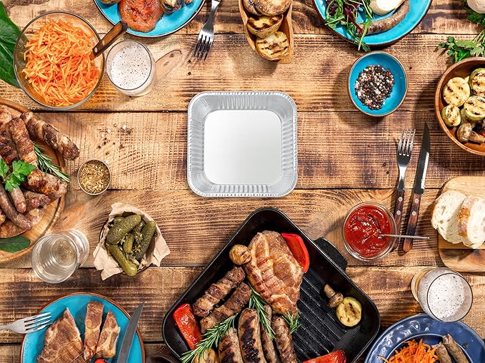 20 Pack Foil Pans with Plastic Lids 8 X 8 Inch Disposable Aluminum Tin Foil Baking Pans Meal Prep for Catering Party Meal Prep, Take Out, Freeze, Food Storage, Prepping Food