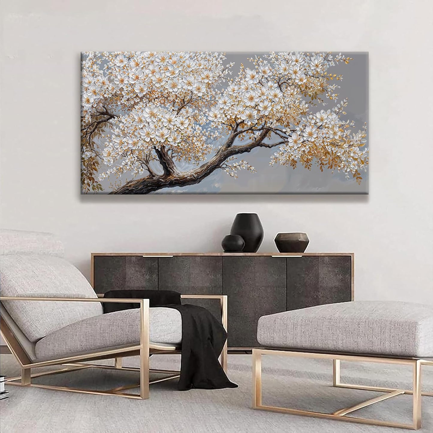Large Wall Art Decor Modern White Flowers On Tree Artwork Prints Decor Ready To Hang Canvas Wall Art For Living Room Office Bedroom Wall Decor Kitchen 29x58 Inch
