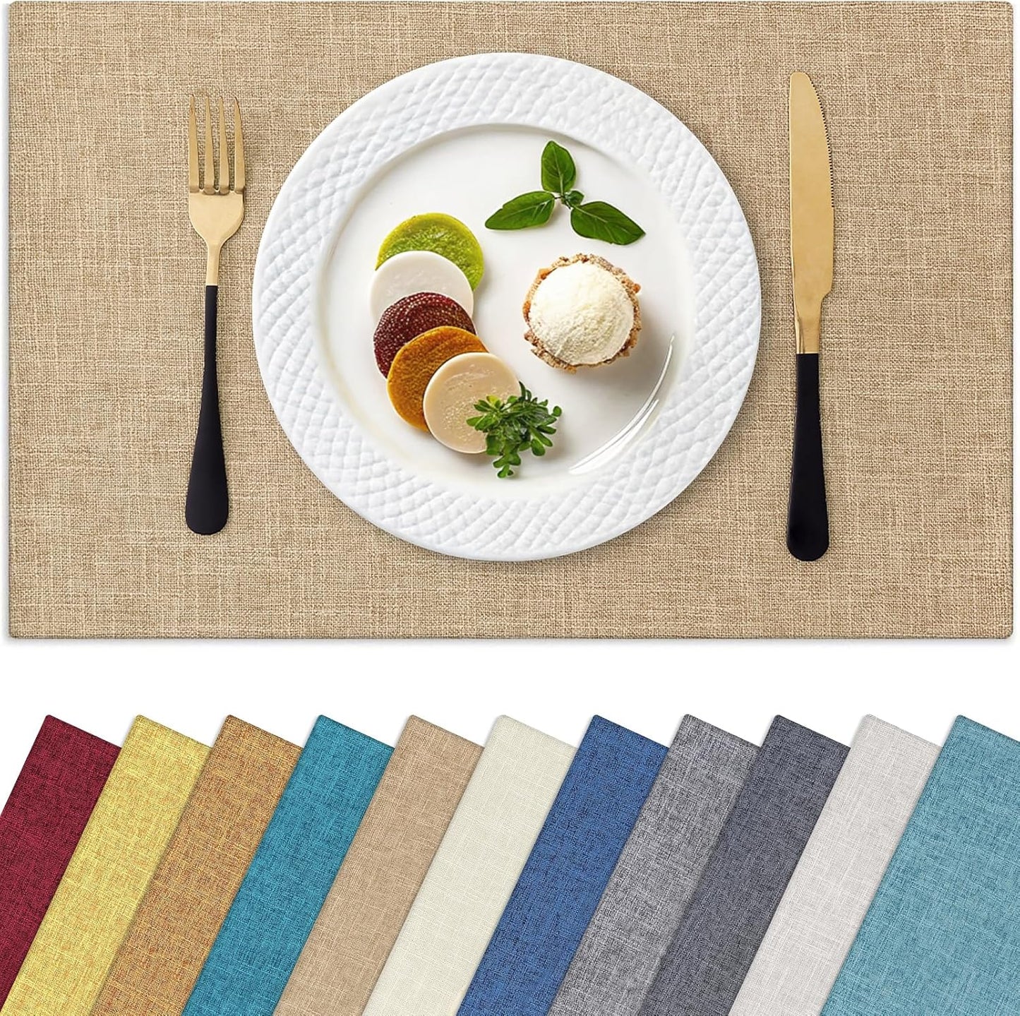 Homaxy Cloths Placemats for Dining Table Set of 8, Heat Resistant Washable Cotton Linen Blend Table Mats, Easy to Clean Place Mats for Indoor Outdoor Party Kitchen Decoration, 13" x 19", Flaxen