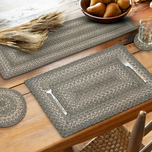 Homespice Grey Cloud Jute Braided Long Table Runner, Country Farmhouse Decor, Grey Rectangle 11x36 - Rich Colors, Easy to Clean, Durable and Protects Furniture
