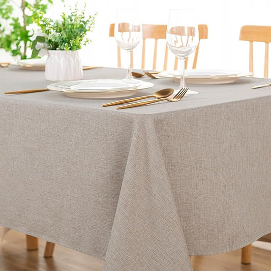 DWCN Rectangle Faux Linen Tablecloth - Textured Waterproof Spill-Proof Wrinkle and Stain Resistant Table Cloth Decorative Fabric Farmhouse Table Cover for Kitchen Dining Party, 60 x 120 Inch, Stone