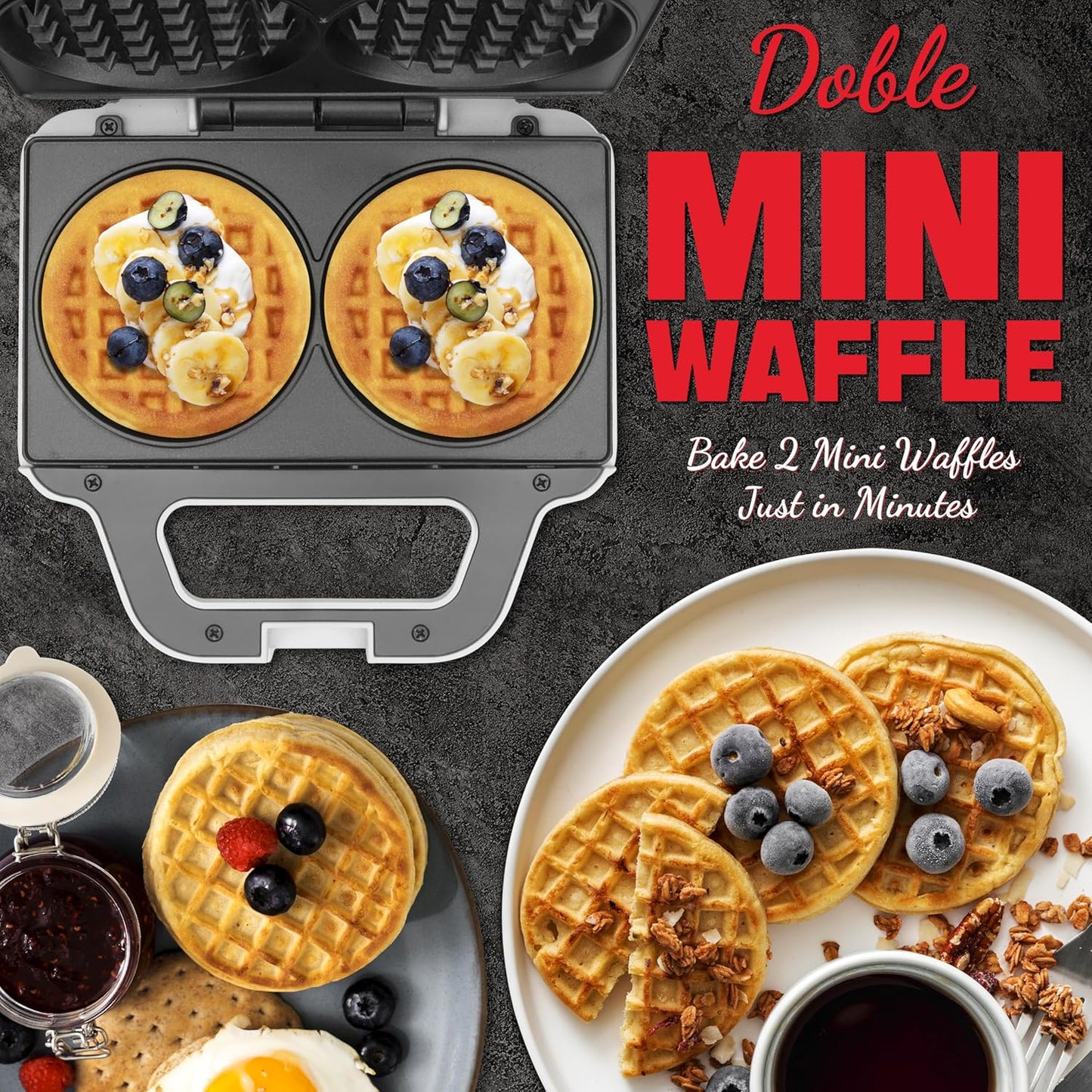 4 Inch Double Mini Waffle Maker Machine, Chaffle Maker, Waflera Electrica, Small Waffle Iron for Waffles, Keto Chaffles, Hash Browns, Cookies, Non-stick Plates