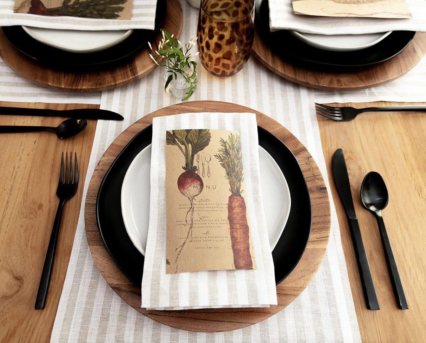 Solino Home Linen Table Runner 156 Inches Long - Amalfi Stripe, 100% Pure Linen Natural and White Table Runner 14 x 156 Inch for Dining, Thanksgiving