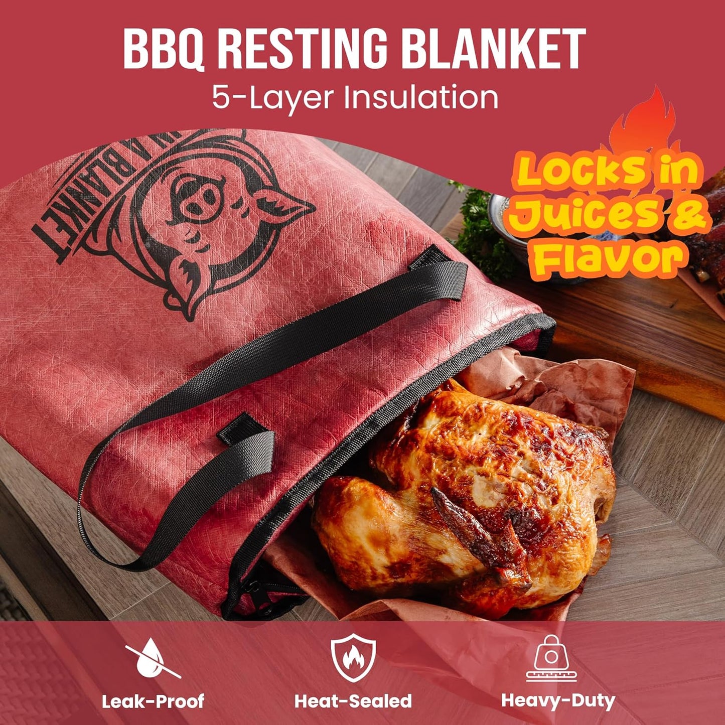 BBQ Blanket for Resting Meat - Washable Insulated BBQ Bag (18in) – Reusable Meat Resting Cooler, Smoker Bag for Meat, Brisket/Turkey/Pork Warmer, Grill Gifts for Men