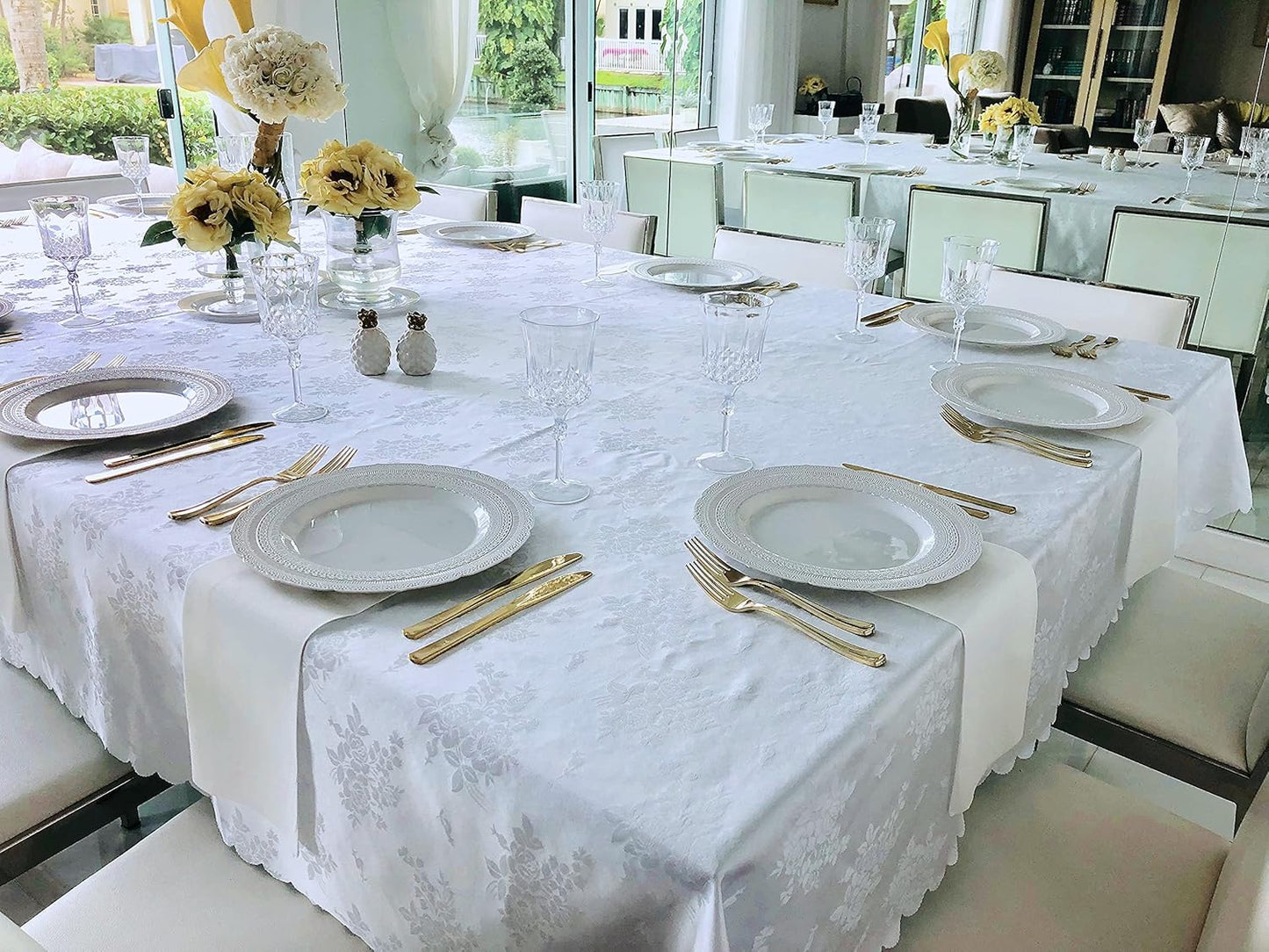 " OCCASIONS " 150pcs set (25 Guests)-Extra Heavyweight Vintage Wedding Disposable/Reusable Plastic Plates -25 x 11'' + 25 x 8.25'' +Silverware (Chateau Collection in Light Gray)