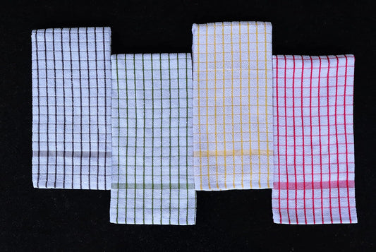 AMOUR INFINI Kitchen Towels Set of 4 - Highly Absorbent, Super Soft Terry Cotton 20x28 Inch Dish Towels with Hanging Loop - Hand & Tea Towels for Cleaning & Drying Dishes (Ass- Charcoal)