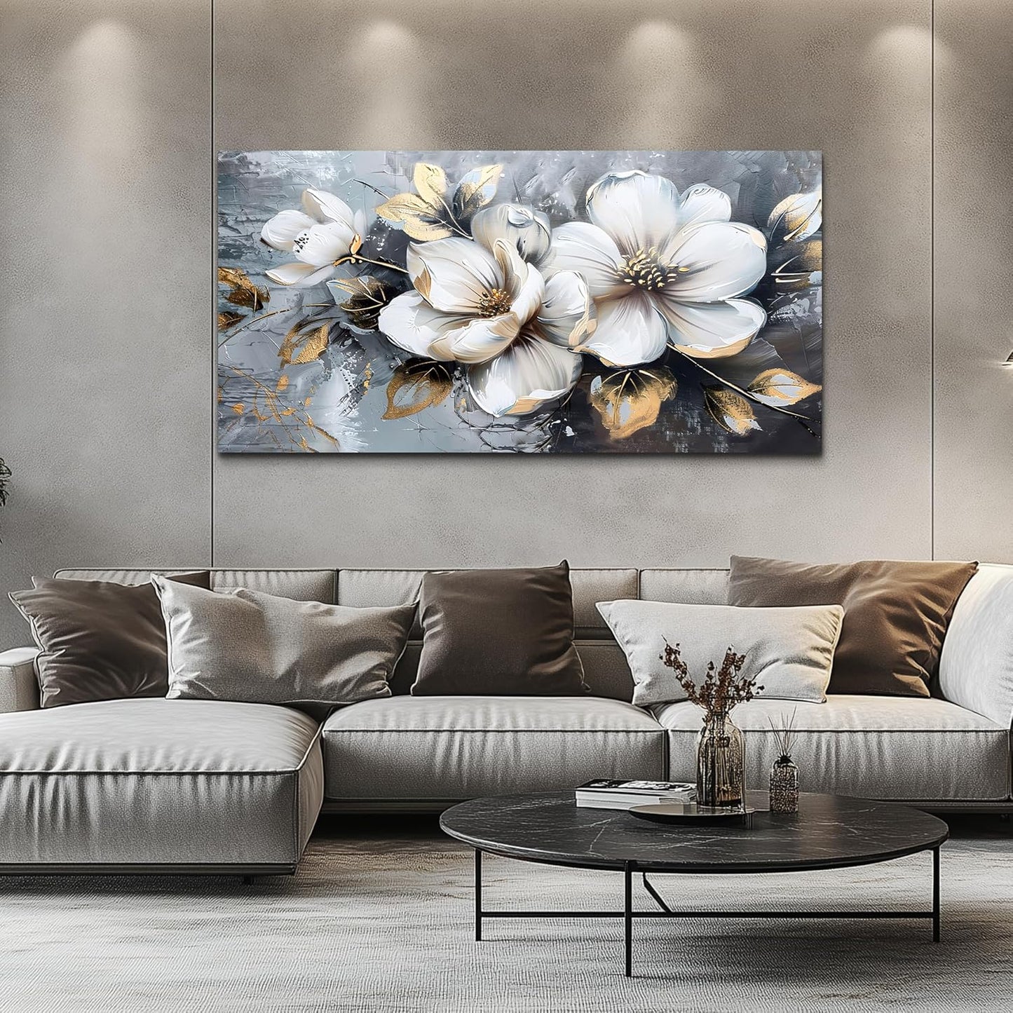 KELIYUAN Canvas Wall Decor For Bedroom Wall Art For Living Room Office Decorations White Flowers Wall Paintings Abstract Pictures Modern Artwork Posters kitchen Home Decor Aesthetic 20"x40"