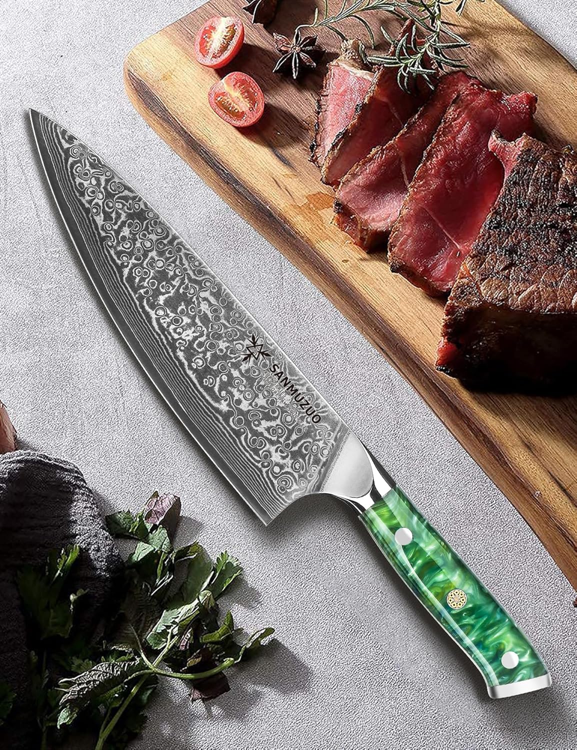 Chef Knife - 8 inch - Xuan Series - VG10 Damascus Steel Kitchen Knife - Resin Handle (Jade Green)