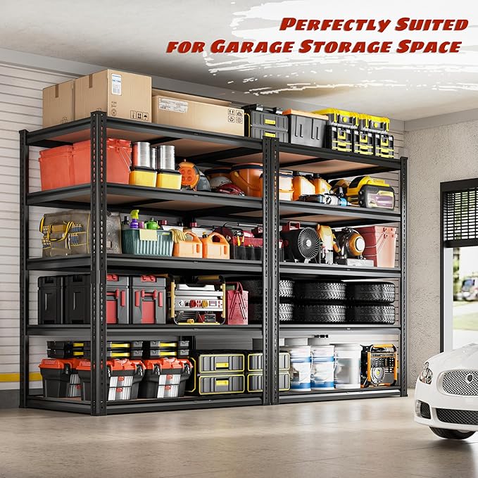 2050LBS Storage Shelves Heavy Duty 5 Tier Garage Storage Shelving, Adjustable Metal Shelving Unit Utility Rack Shelf for Warehouse, Pantry, Closet, Kitchen 72" H x 35.56" W x 16" D, Black