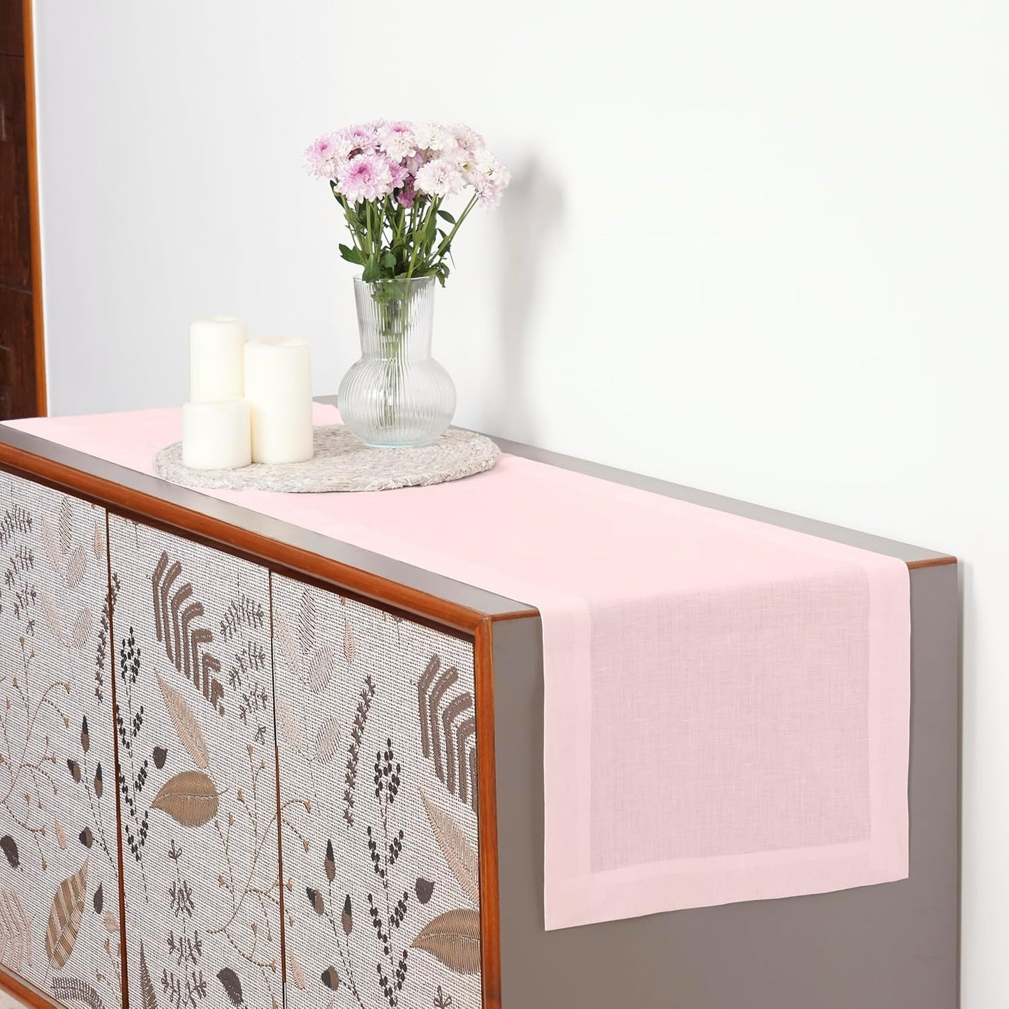 D'Moksha Homes Linen Pastel Pink Table Runner 108 Inches Long - 100% Pure Linen Dining Table Runner 14 x 108 Inch for Fall, Autumn and Halloween - Machine Washable