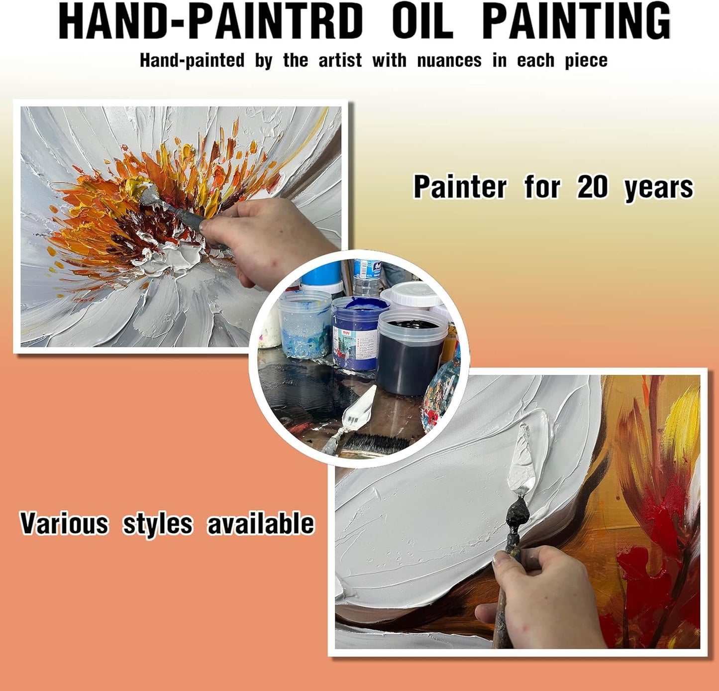 Hand Painted Flower Painting Wall Art for Bedroom - Abstract Painting Wall Art for Living Room - Big Picture Frames for Wall Size 29" x 59"