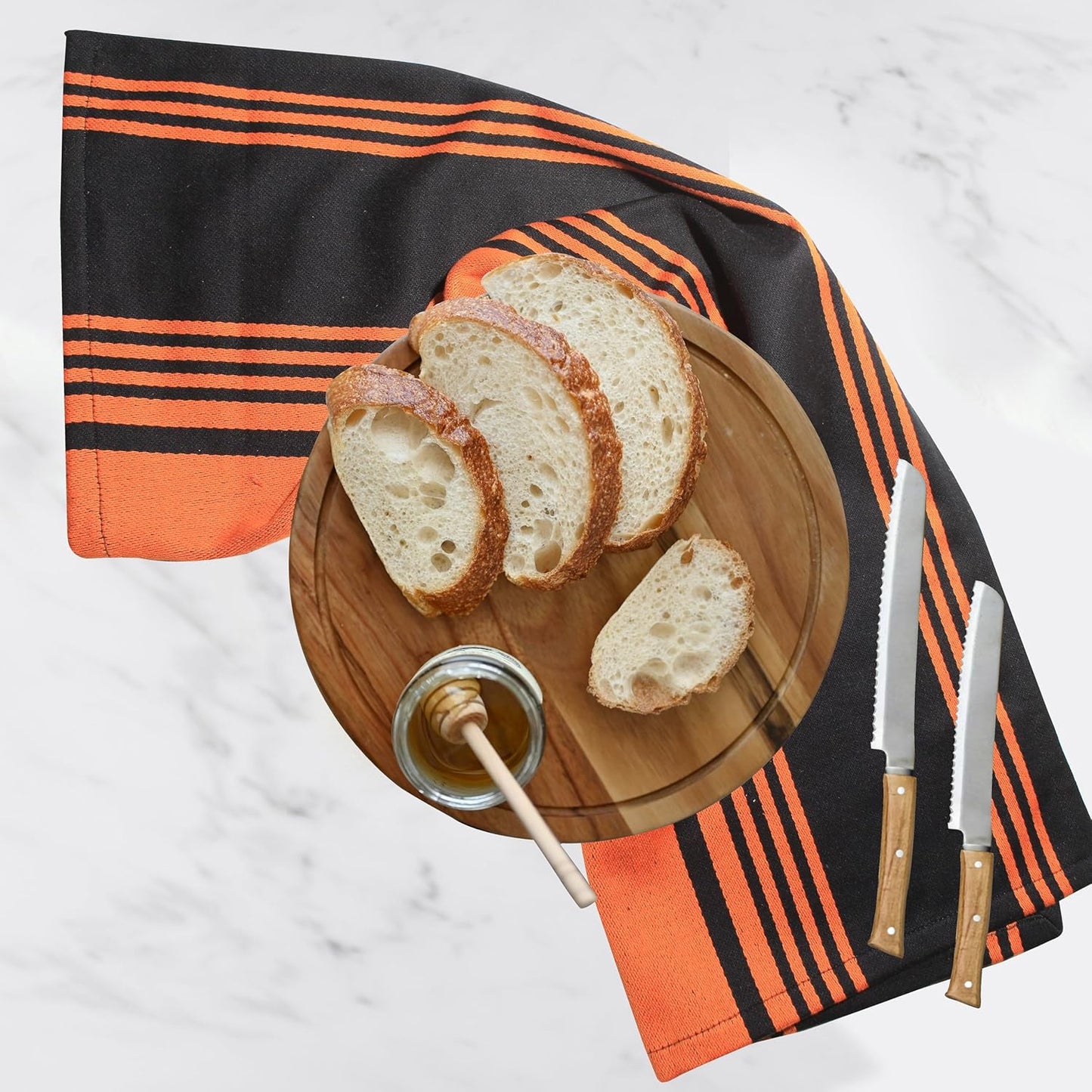 Urban Villa Halloween Kitchen Towels 100% Cotton Set of 3 Dish Towels - 20x30 Inches Highly Absorbent Quick Drying Dish Towels for Kitchen with Hanging Loop Hand & Tea Towels (Orange & Black Striped)