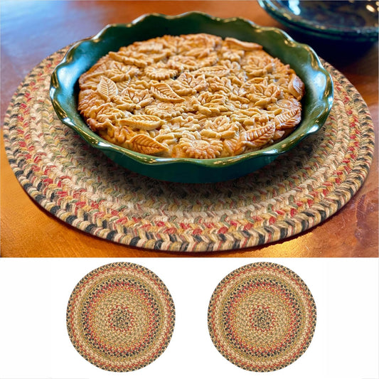 Homespice Kingston Round Braided Placemats, Warm Country Decor, Set of 2, 15", Multicolor Jute Table Mats - Vibrant Colors, Durable, Easy to Clean and Protects Furniture