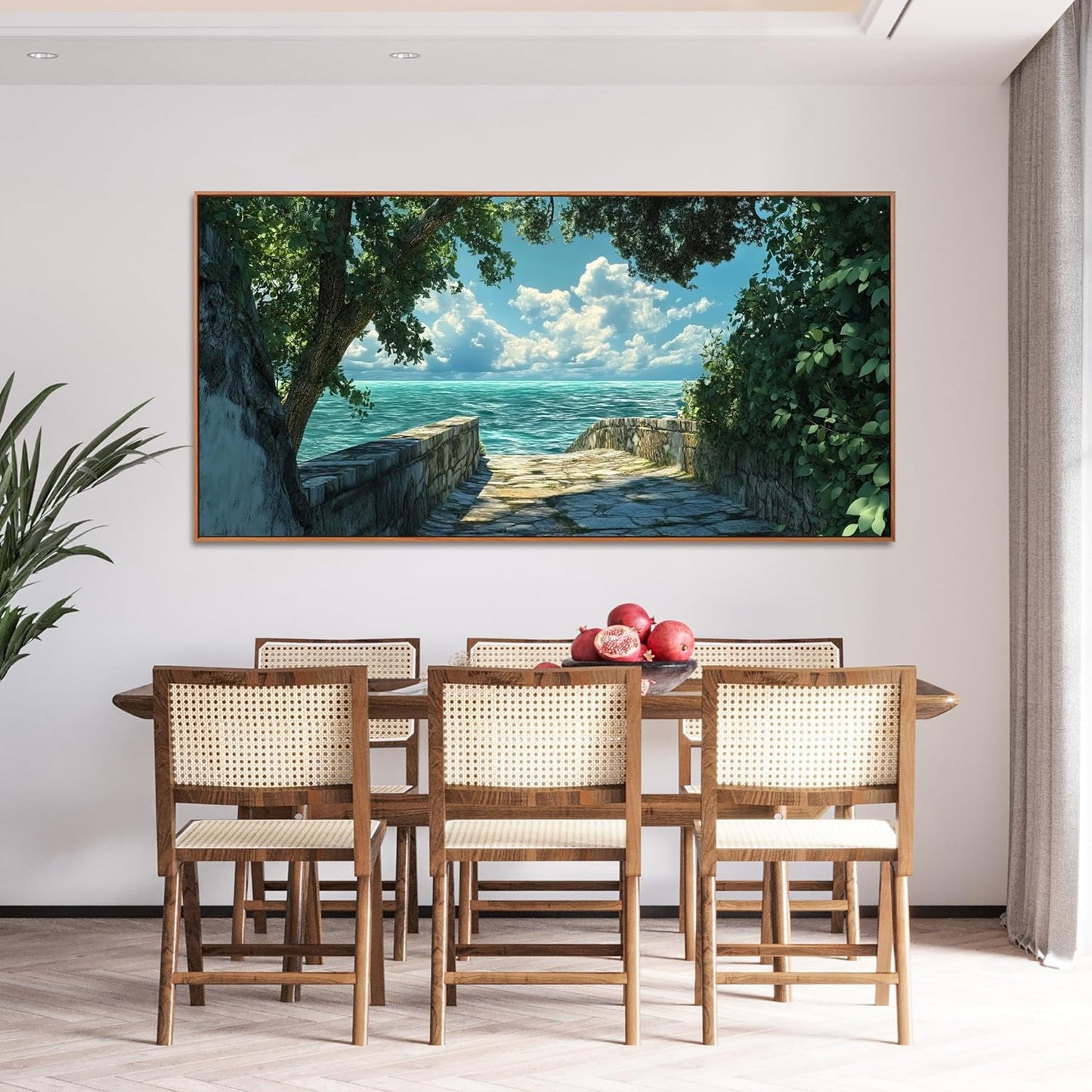 Canvas Wall Art Decor Wall Pictures for Living Room Artwork for Walls Large Landscape Natural Wall Art Decorations Framed Green Coastal Wall Art Prints Seaside Path Home Office Decor 29" x 58"