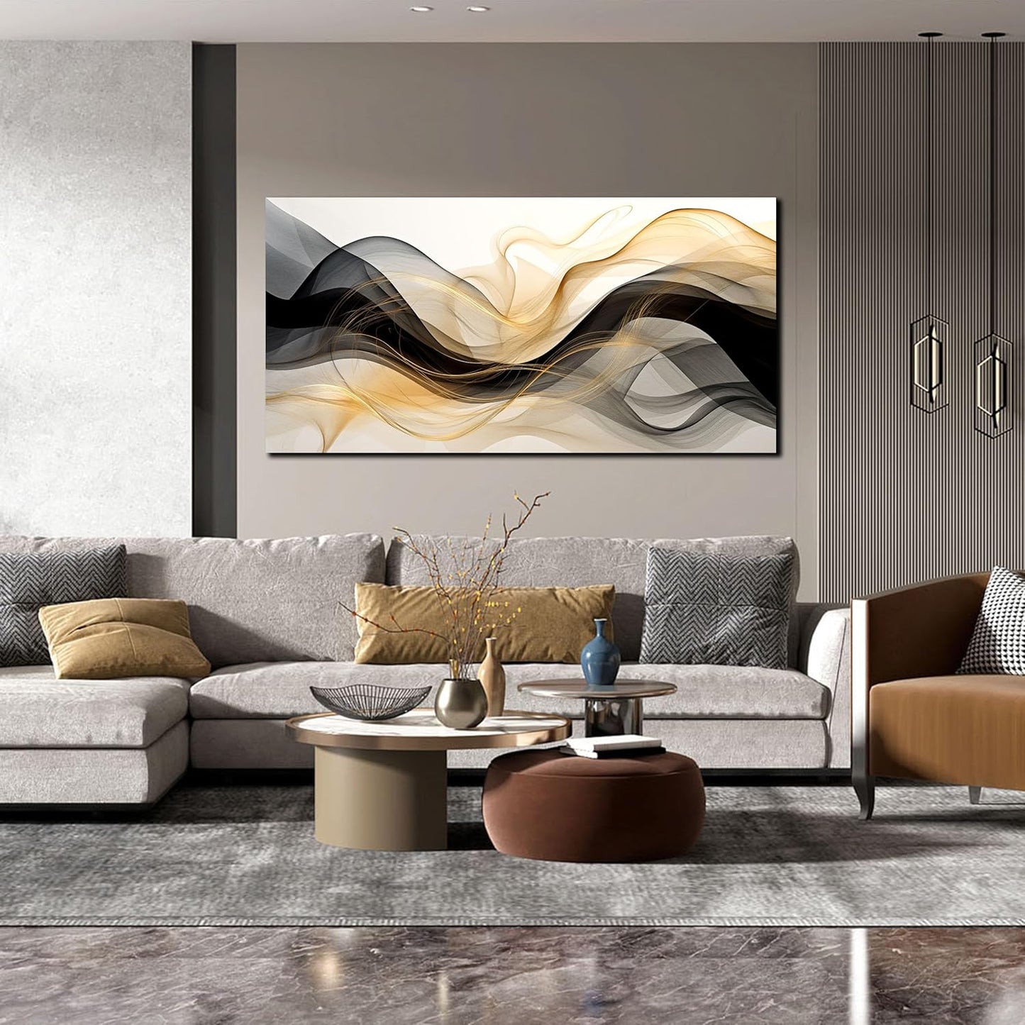 Abstract Canvas Prints Black and White Wall Art Gold Wall Decoration Artwork Decor for Bedroom Dining Room Home Office Kitchen 24x48 Modern Art Decor
