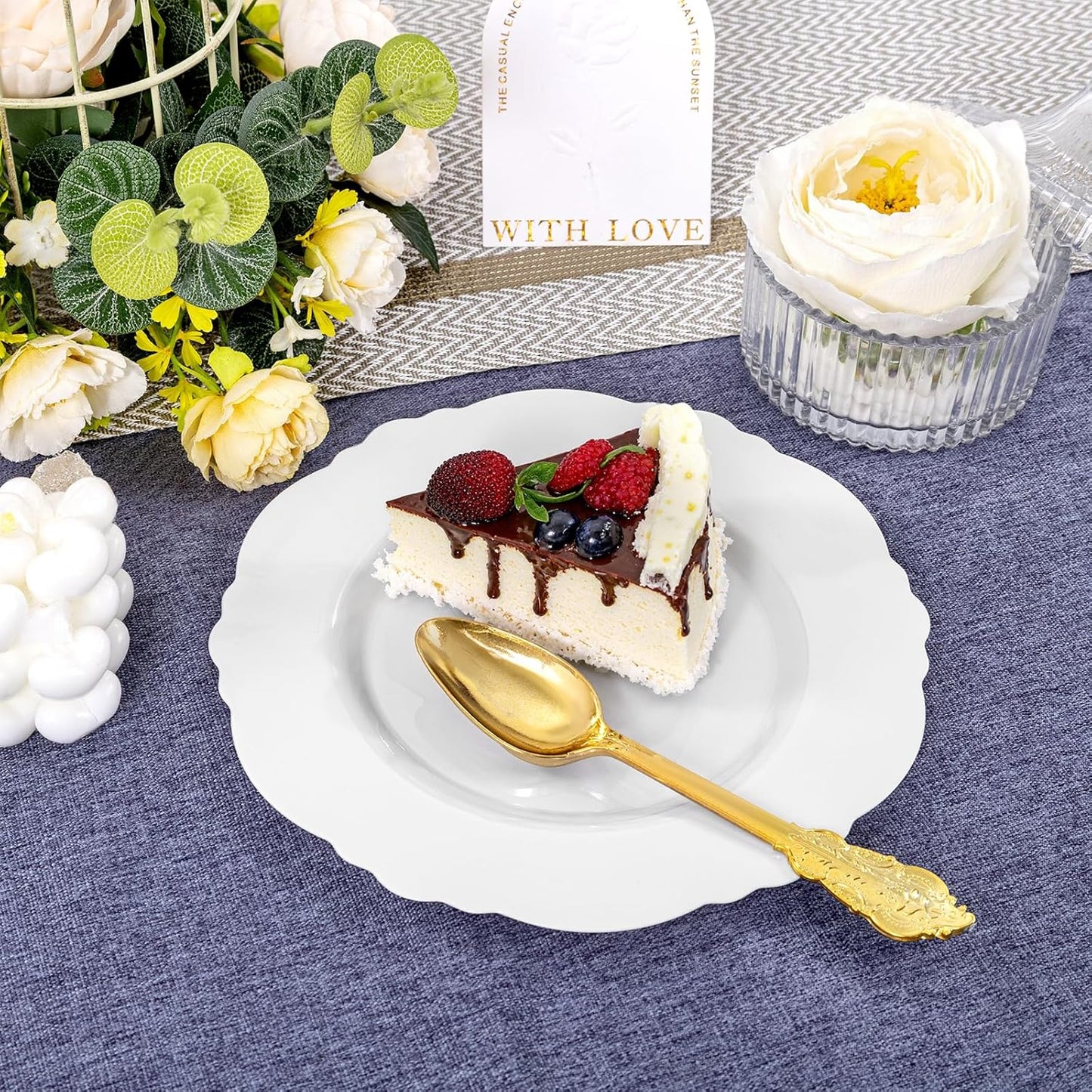 WDF 60pcs White Plastic Dessert Plates -7.5inch Baroque White Disposable Appetizer/Small Cake/Salad Plates- for Upscale Parties & Wedding