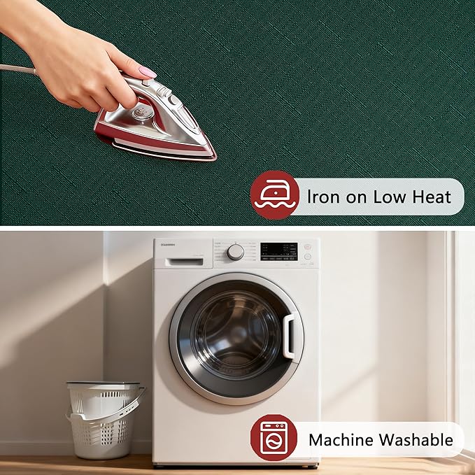 Fabric Green Christmas Rectangle Tablecloth, Faux Linen Textured Table Cloth for 6ft Rectangular Table, Water Resistant & Washable for Dinig Party Holiday Decoration, 60 x 84 Inch