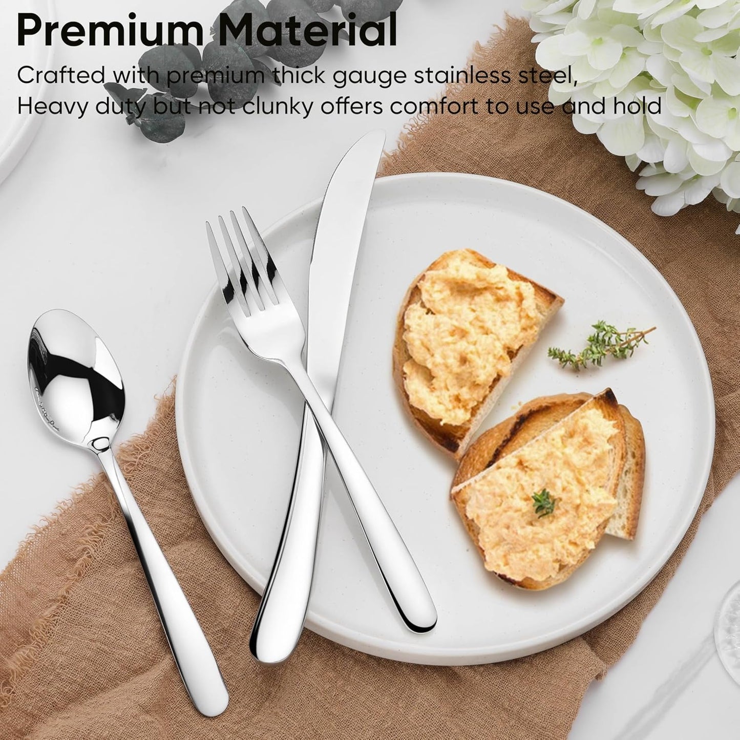 Herogo Heavy Duty Stainless Steel Silverware Set, 40-Piece Fancy Flatware Cutlery Set for 8, Modern Tableware for Home Restaurant Wedding, Heavy Eating Utensils, Mirror Polished, Dishwasher Safe