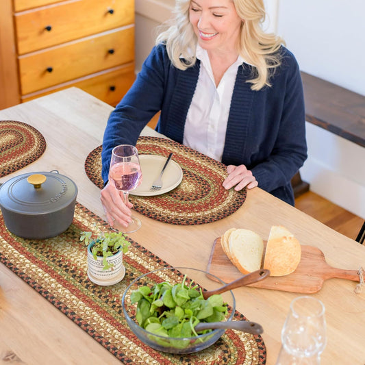 Homespice Gingerbread Braided Oval Table Runner, Warm Country Decor, Brown 11x36 - Jute Dining Table Accessories - Rich Colors, Easy to Clean, Durable and Protects Furniture