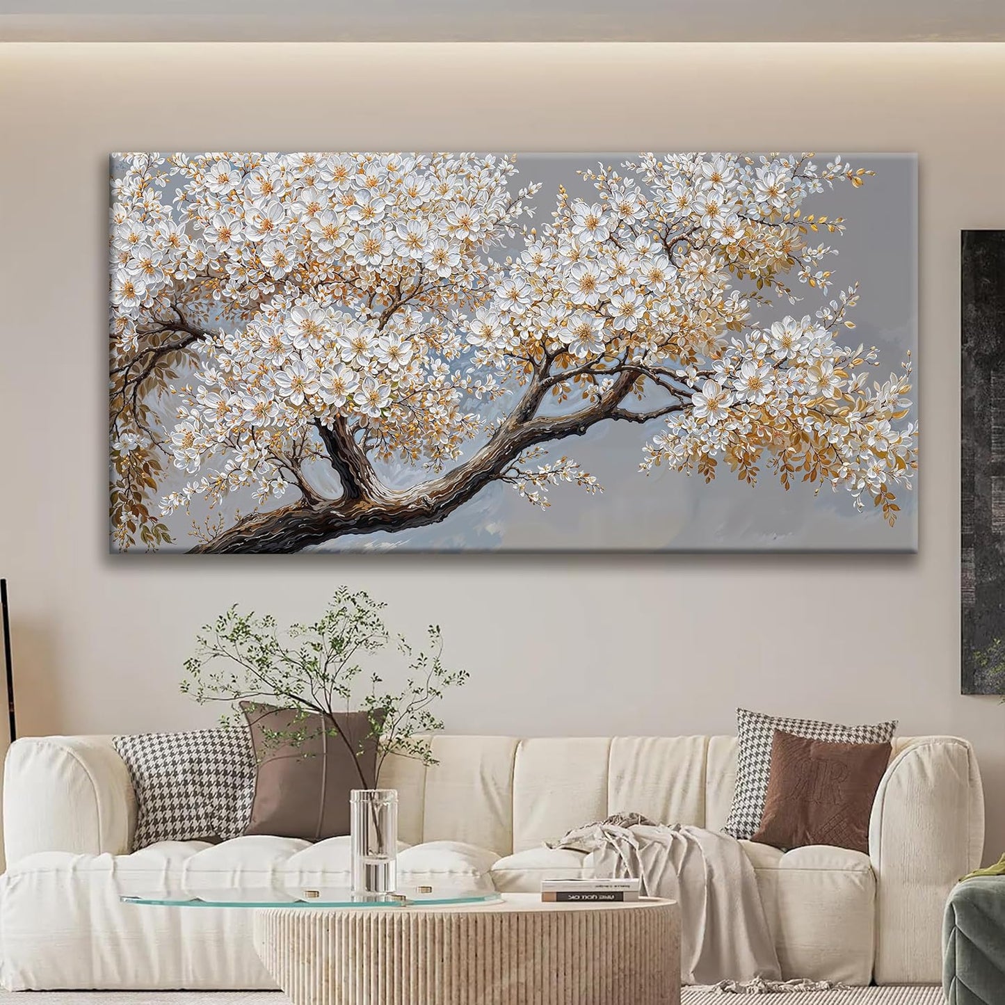 Large Wall Art Decor Modern White Flowers On Tree Artwork Prints Decor Ready To Hang Canvas Wall Art For Living Room Office Bedroom Wall Decor Kitchen 29x58 Inch