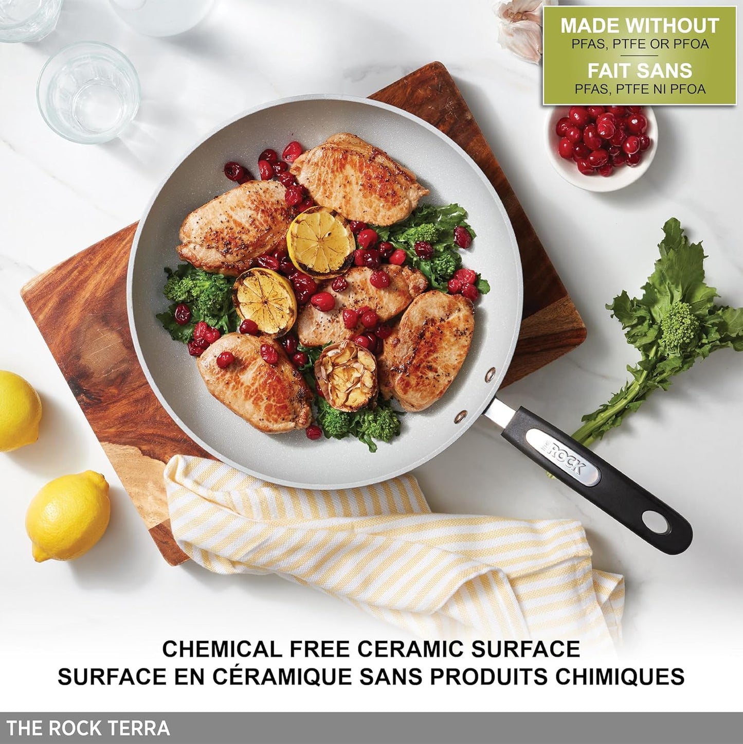 Starfrit The Rock TERRA 28cm (11'') Ceramic Non-Stick Fry Pan - Thick Aluminium Base - PFOA Free - Easy to Clean - Grey