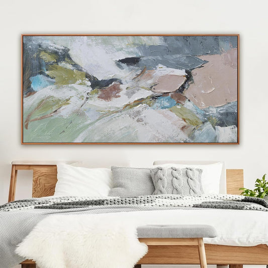 Pink Abstract Painting Large Wall Art Living Room Decor Green Canvas Print Colorful Abstract Wall Art For Living Room Home Office Decoration 30x60 Inch