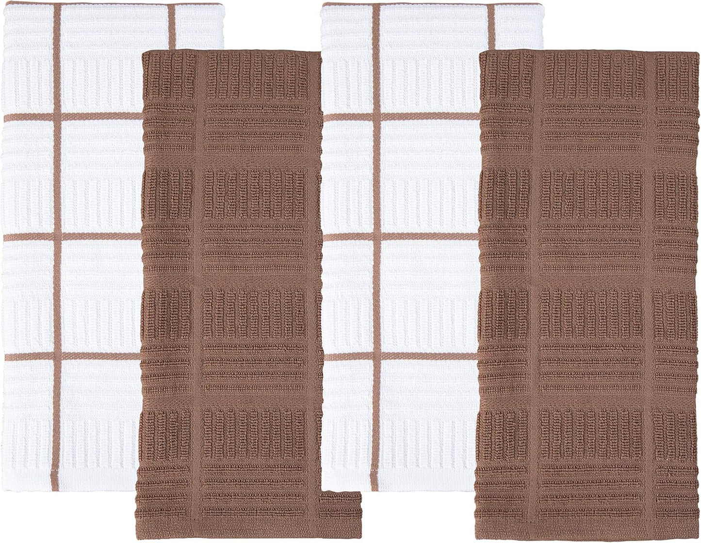 Sticky Toffee Cotton Kitchen Towels Set of 4, Brown and White, 28 x 16 in, Absorbent Reusable Hand and Dish Towels, Tea Towels, Oeko-Tex Cotton