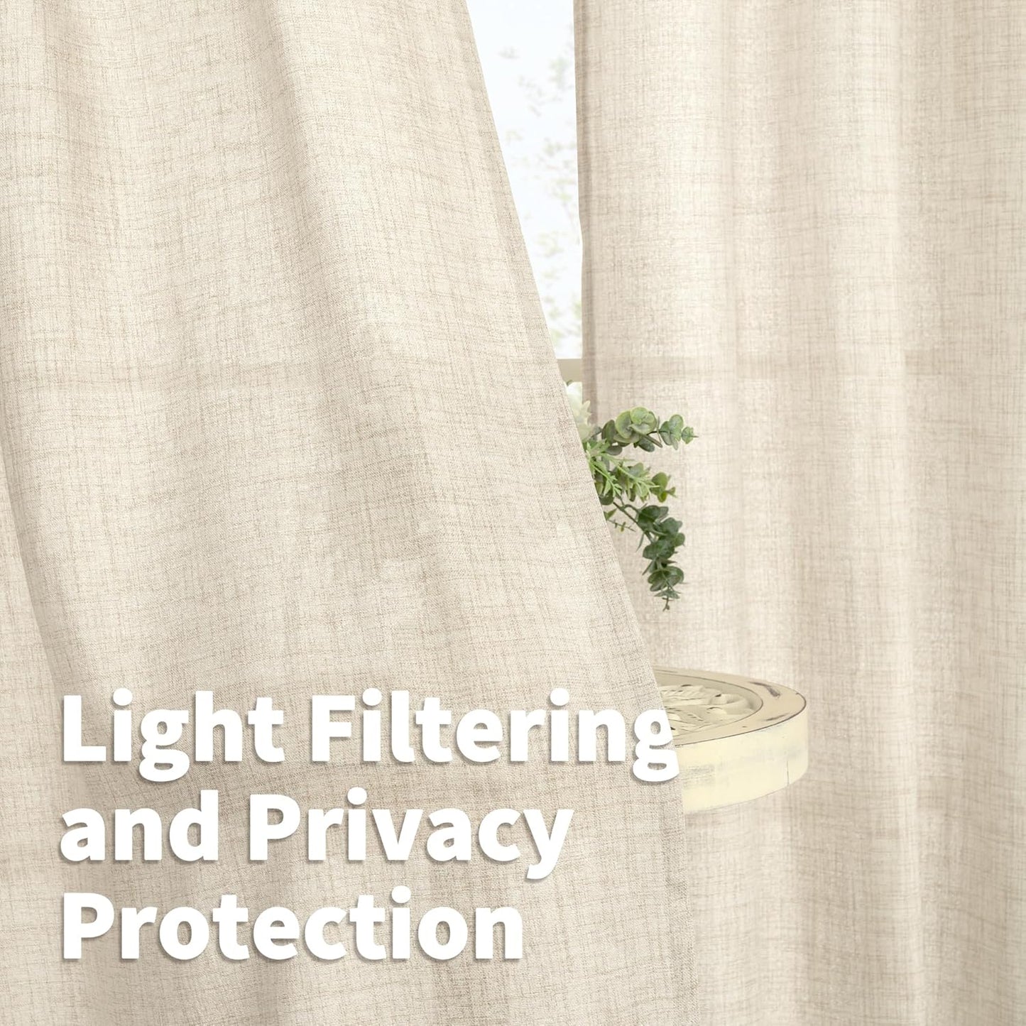 YoungsTex 84 Inches Long Linen Semi Sheer Curtains for Living Room 2 Panels - Light Filtering Window Treatments with Bronze Grommet Rustic Drapes for Country Bedroom, 52 x 84 Inch