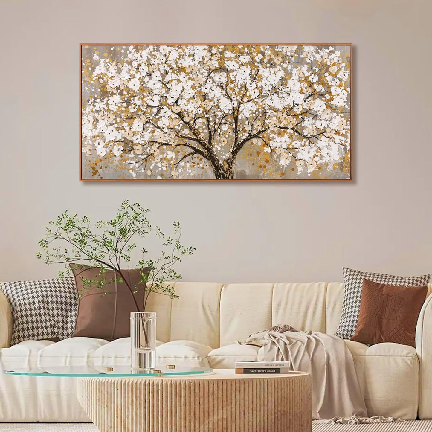 Framed Wall Art Print Gold Tree Of Life Modern Artwork Canvas Painting Gold Tree Pictures Wall Art Decor For Living Room Bedroom Dining Room Home Office Decor 20" X 40"