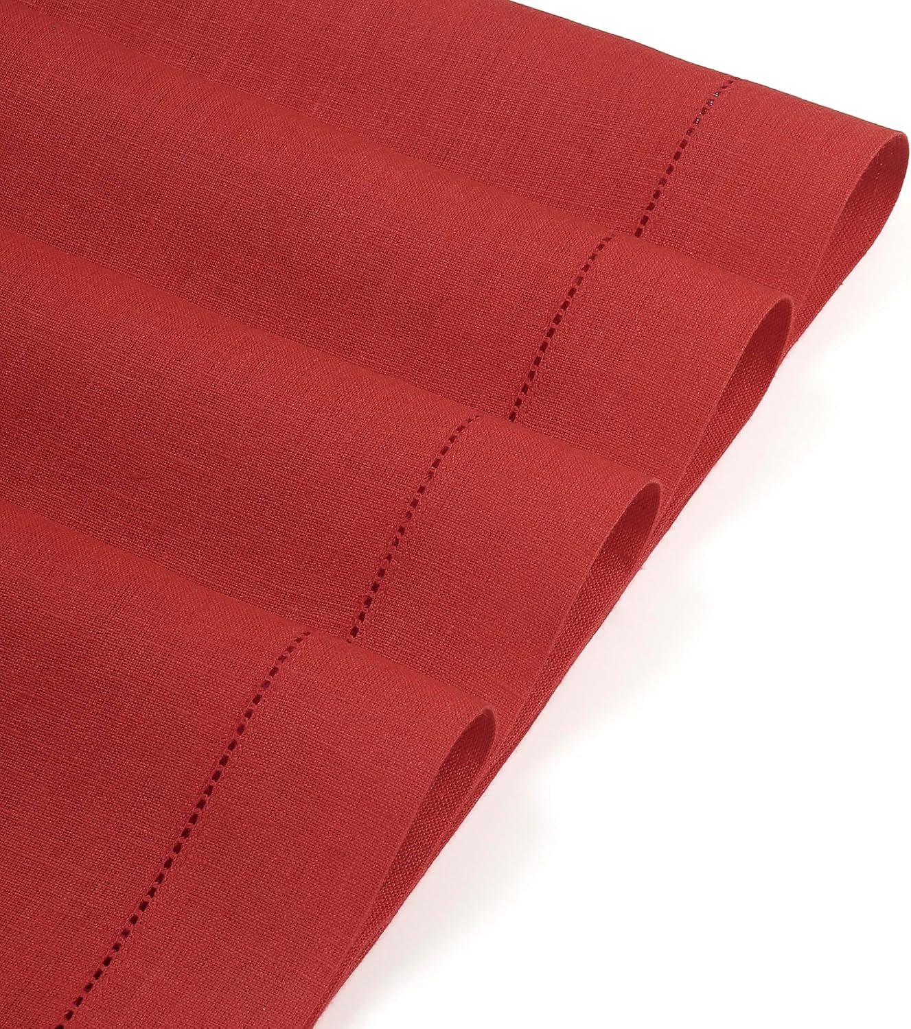 D'Moksha Homes Linen Placemats Set of 8 - Classic Hemstitch Bright Red Placemats 14 x 19 Inch - 100% Pure Linen Table Mats for Fall, Autumn and Halloween - Handcrafted and Machine Washable