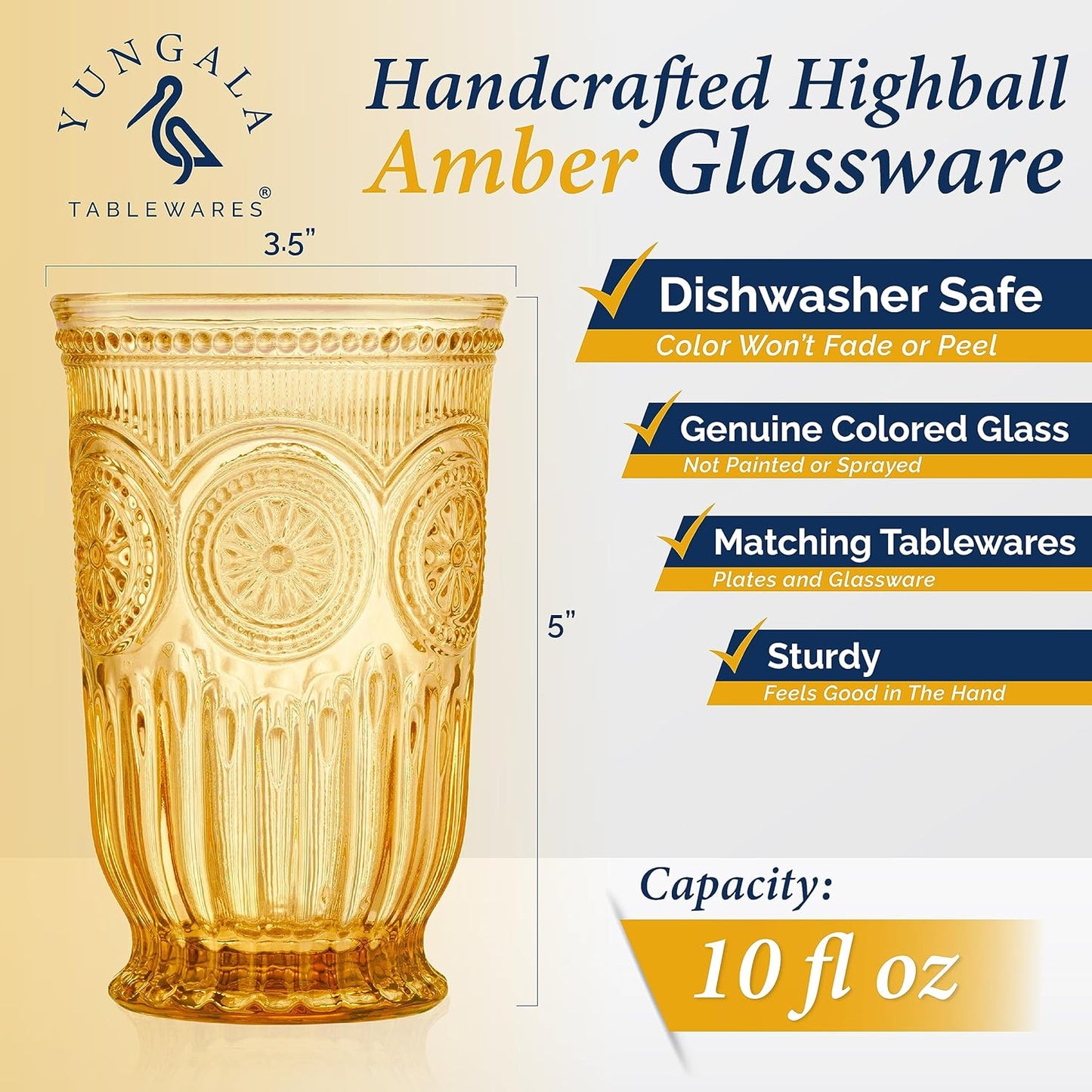 Yungala Amber glassware set of 6 highball amber drinking glasses dishwasher safe colorful vintage glassware for water or cocktails in colorful drinkware perfect for a fall table setting