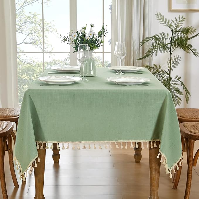 JIALE Spring Tablecloth, Heavy Duty Linen Style Textured Table Cloth Rectangle Tables, Wrinkle-Free Washable Waterproof Table Cover for Kitchen, Dining, Parties, 55"x90", Sage Green
